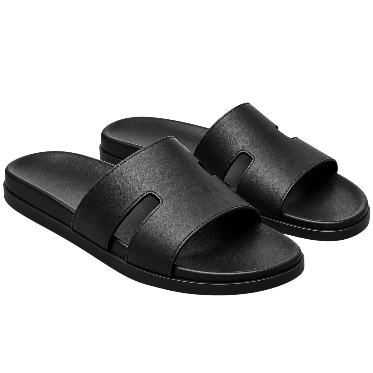 Premium Minimalist Leather Slide Sandals – Classic Black | QUENSLAUREN