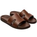 Premium Minimalist Leather Slide Sandals – Cognac Brown | QUENSLAUREN